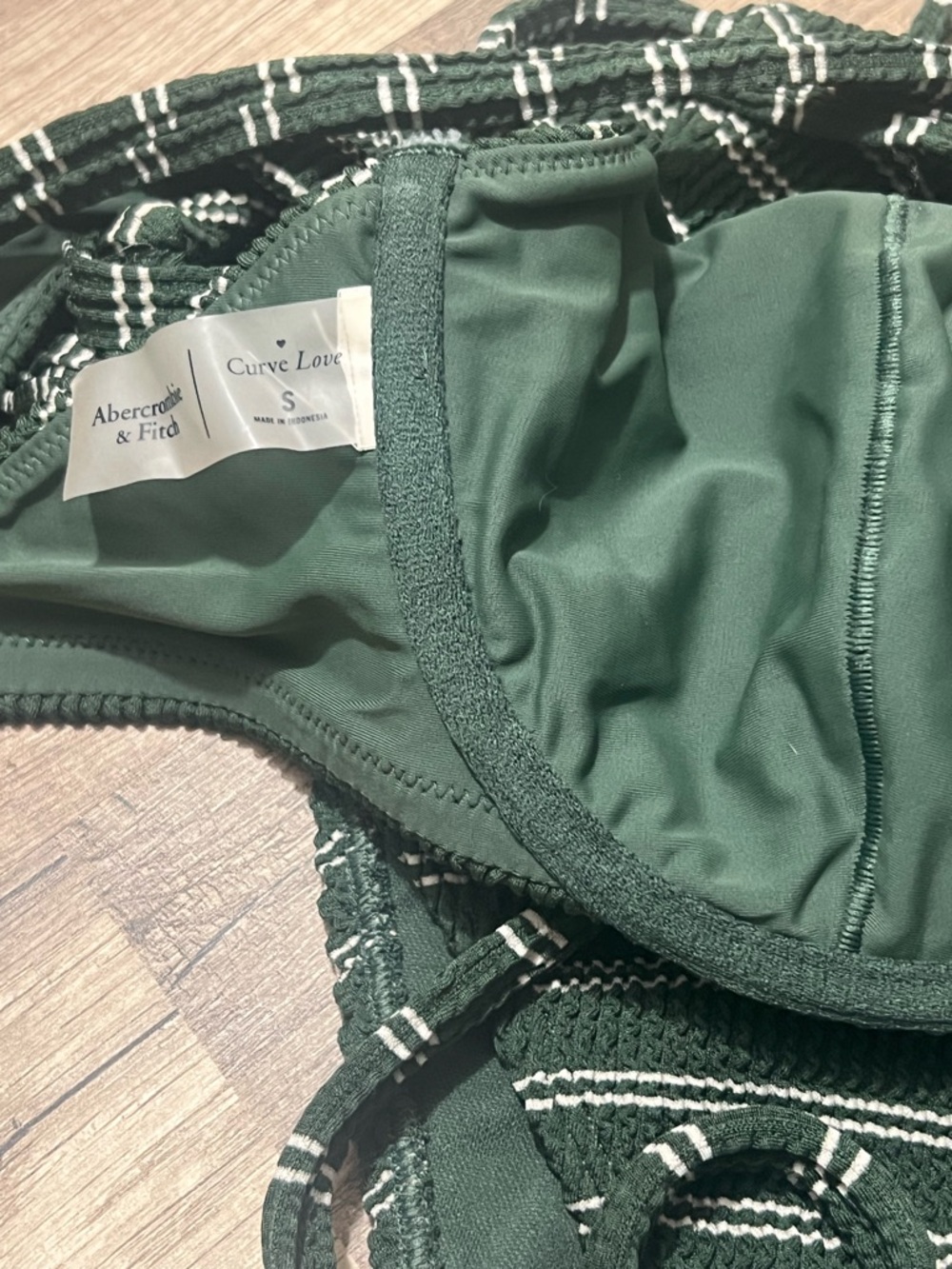 Abercrombie & Fitch Forest Green Striped Smocked Bikini - Picture 4 of 4